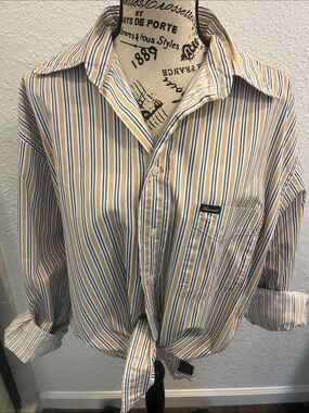 Faconnable Men's Striped Button-Down Shirt in White, Blue & Yellow
